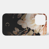 Elegante Waterverf Floral Monogram Zwart iPhone Hoesje (Achterkant horizontaal)