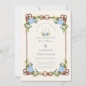 Elegante Waterverf Floral Nautische bruiloft Kaart (Voorkant)