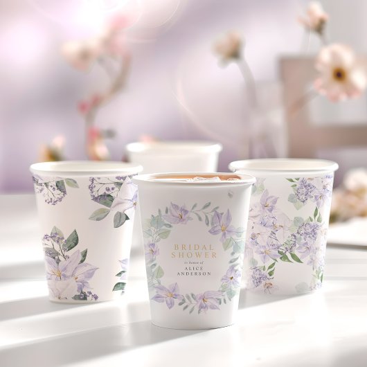 Elegante Waterverf Floral Paarse bruiloft Papieren Bekers