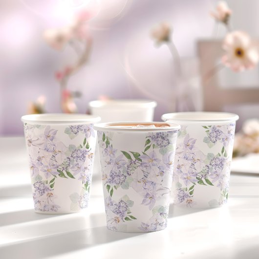 Elegante Waterverf Floral Paarse bruiloft Papieren Bekers