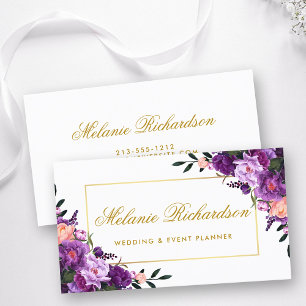 Elegante Waterverf Floral Paarse Ultra Violet Gold Visitekaartje