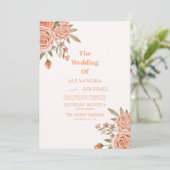 Elegante Waterverf Floral Peach Fuzz bruiloft Kaart (Staand voorkant)