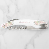 Elegante Waterverf Floral Pink Boho trouwnaam Kurkentrekker (Achterkant)