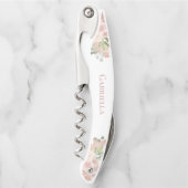 Elegante Waterverf Floral Pink Boho trouwnaam Kurkentrekker (Voorkant)