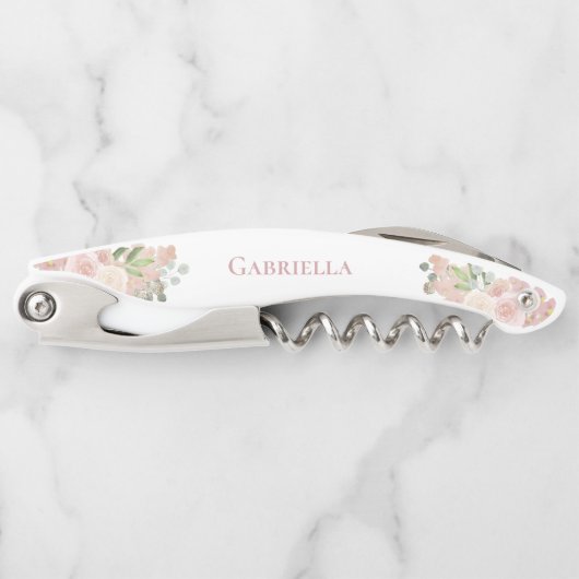 Elegante Waterverf Floral Pink Boho trouwnaam Kurkentrekker (Voorkant)