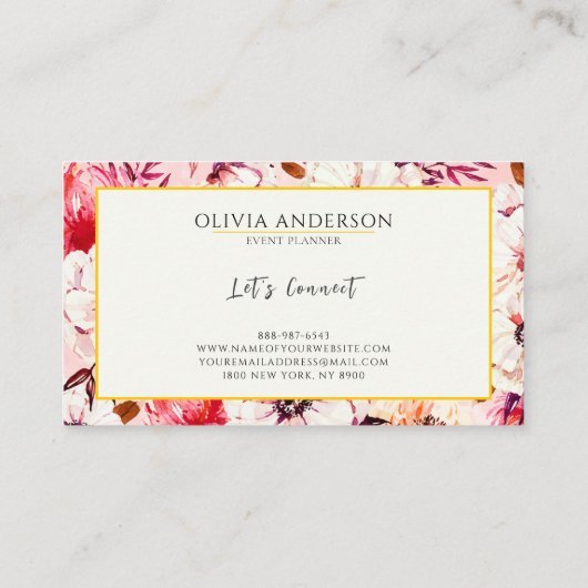Elegante Waterverf Floral Pink Modern Pattern Boho Visitekaartje (Achterkant)