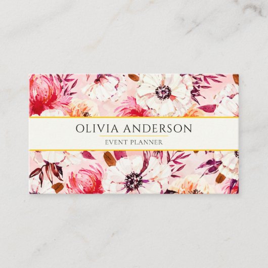 Elegante Waterverf Floral Pink Modern Pattern Boho Visitekaartje (Voorkant)