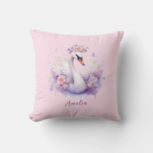 Elegante Waterverf Floral Pink Swan Dochter Gift Kussen