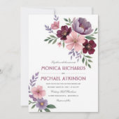 Elegante Waterverf Floral Plum Bourgondië bruiloft Kaart (Voorkant)