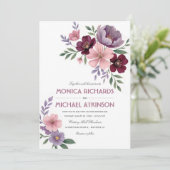 Elegante Waterverf Floral Plum Bourgondië bruiloft Kaart (Staand voorkant)