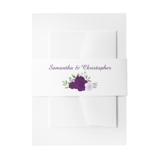 Elegante Waterverf Floral Plum Paarse bruiloft Uitnodigingen Wikkel (Voorkant Voorbeeld)