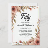 Elegante Waterverf Floral Romantische 50ste verjaa Kaart (Voorkant)