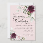Elegante Waterverf Floral Roze 100ste verjaardag Kaart (Voorkant)