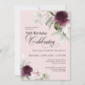 Elegante Waterverf Floral Roze 70ste verjaardag Kaart (Voorkant)