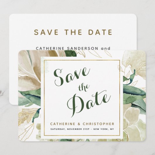 Elegante Waterverf Floral Save The Date Kaart (Voorkant / Achterkant)