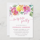 Elegante Waterverf Floral Surprise Party Uitnodigt Kaart (Voorkant)