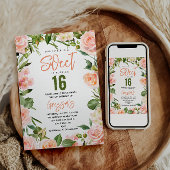 Elegante Waterverf Floral Sweet Sixteen Kaart