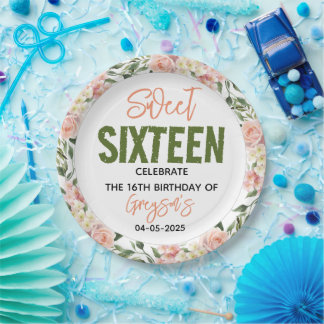 Elegante Waterverf Floral Sweet Sixteen Papieren Bordje