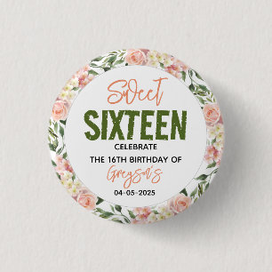 Elegante Waterverf Floral Sweet Sixteen Ronde Button 3,2 Cm