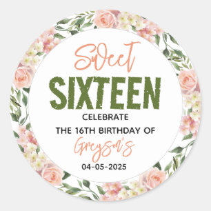 Elegante Waterverf Floral Sweet Sixteen Ronde Sticker