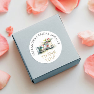 Elegante Waterverf Floral Teacup Gold Bedankt Ronde Sticker