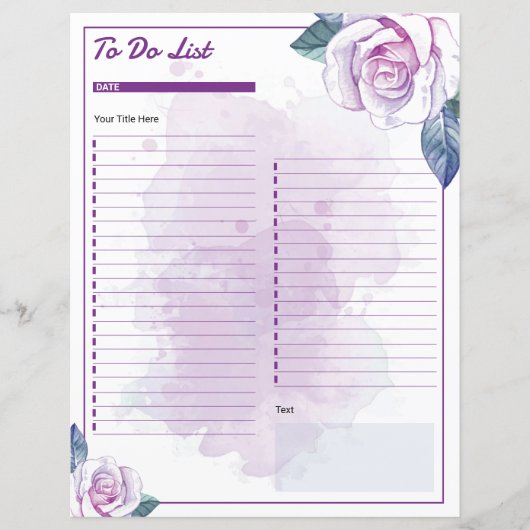 Elegante Waterverf Floral to-do lijst Sjabloon (Voorkant)