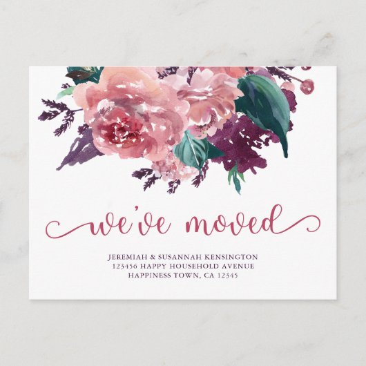 Elegante Waterverf Floral We hebben verplaatst nie Aankondigingskaart (Voorkant)
