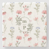 Elegante Waterverf Floral Wildflower Monogram Stenen Onderzetter (Voorkant)