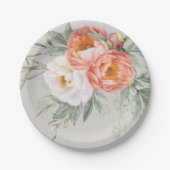 Elegante Waterverf Florale Pioenrozen  Papieren Bordje (Voorkant)