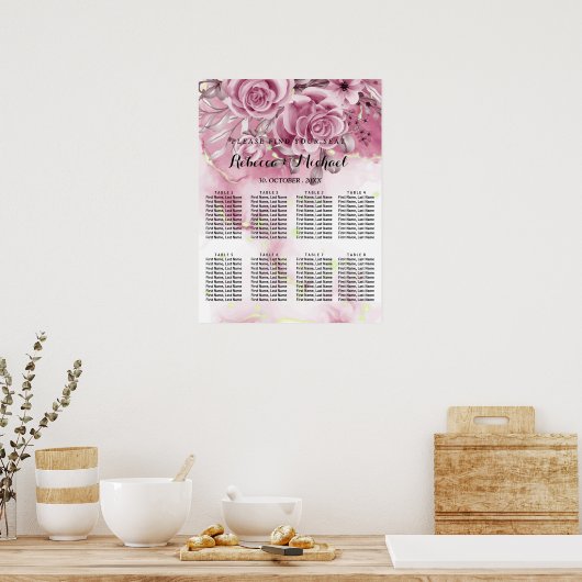 elegante waterverf-florale zitplaatsen poster (Keuken)