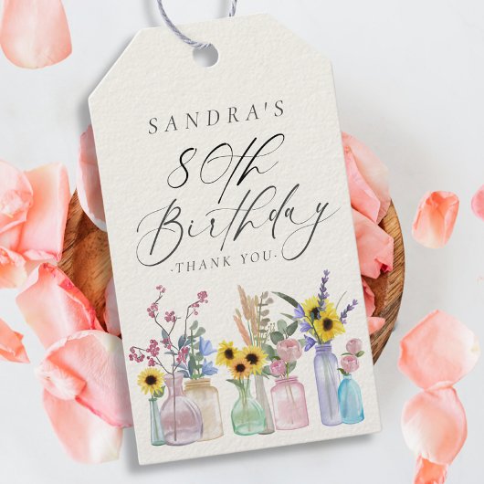 Elegante Waterverf Florals 80th Birthday Dank u Cadeaulabel