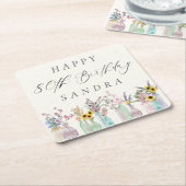 Elegante Waterverf Florals Happy 80th Birthday Kartonnen Onderzetters (Schuin)