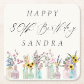 Elegante Waterverf Florals Happy 80th Birthday Kartonnen Onderzetters (Voorkant)