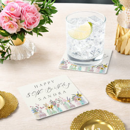 Elegante Waterverf Florals Happy 80th Birthday Kartonnen Onderzetters