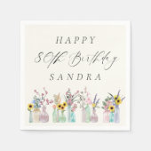 Elegante Waterverf Florals Happy 80th Birthday Servet (Voorkant)