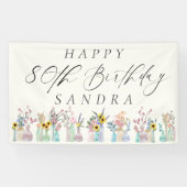 Elegante Waterverf Florals Happy 80th Birthday Spandoek (Horizontaal)