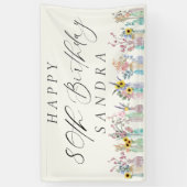 Elegante Waterverf Florals Happy 80th Birthday Spandoek (Verticaal)