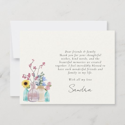 Elegante Waterverf Florals Verjaardag Dank u Bedankkaart (Achterkant)