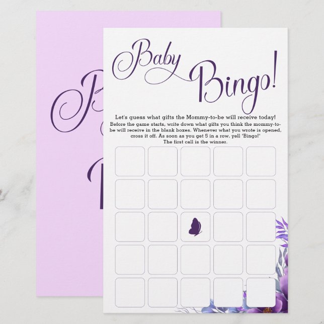 Elegante Waterverf Flower Baby Bingo Game Flyer (Voorkant / Achterkant)