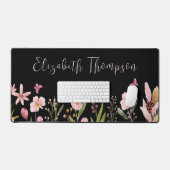 Elegante Waterverf Flowers Girly Script Naam Zwart Bureaumat (Keyboard & Muis)