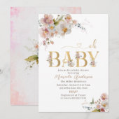 Elegante Waterverf Flowers Oh Baby Baby Sho Kaart (Voorkant / Achterkant)