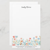Elegante Waterverf Flowers Personaliseer tekst Briefpapier (Voorkant / Achterkant)