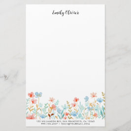 Elegante Waterverf Flowers Personaliseer tekst Briefpapier