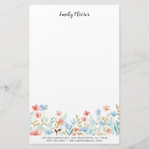 Elegante Waterverf Flowers Personaliseer tekst Briefpapier