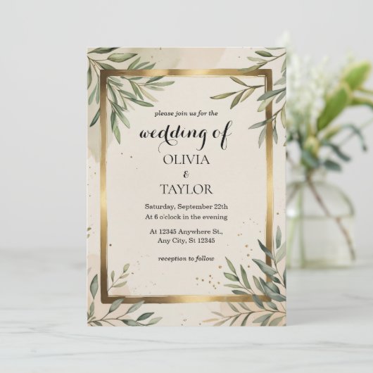 Elegante Waterverf Foliage bruiloft Kaart (Staand voorkant)