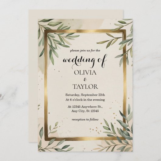 Elegante Waterverf Foliage bruiloft Kaart (Voorkant / Achterkant)