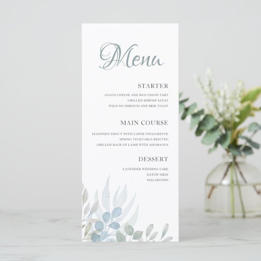 Elegante Waterverf Foliage bruiloft Menu (Staand voorkant)