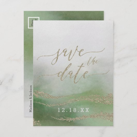 Elegante Waterverf Foliage Bruiloft Save the Date Aankondigingskaart (Voorkant / Achterkant)