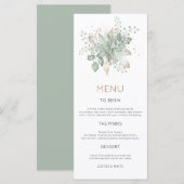 Elegante Waterverf Foliage Gold Sage Bruiloft Menu (Voorkant / Achterkant)