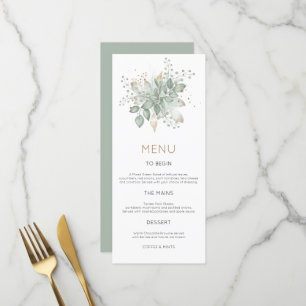 Elegante Waterverf Foliage Gold Sage Bruiloft Menu